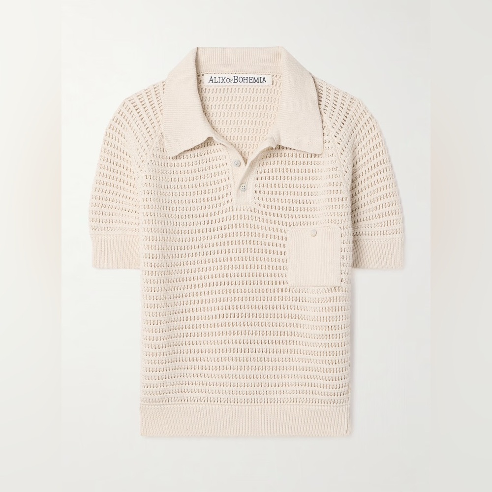 Alix of Bohemia Cream Lessi Oyster Crochet Top Polo‎ Shirt NWT